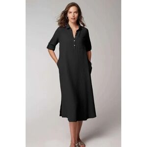J. Jill Midi  Dress Lightweight Cotton Gauze One‎ Pocket Shirtdress Black Small